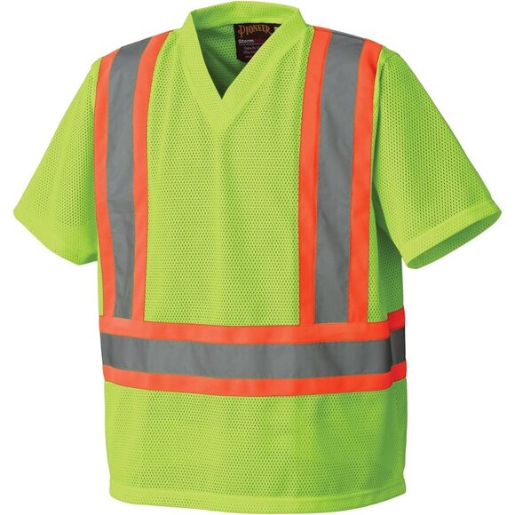 Pioneer Men Green Breathable High Visibility Work Safety Polyester Mesh T Shirt - Picture 1 of 5